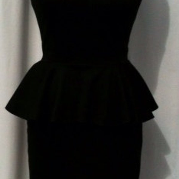 Baylis & Knight Black Ponte PEPLUM  Sleeveless Low Cut Wiggle Hobble Knee Dress Dita Burlesque Pin Up