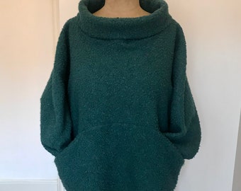 Teal green oversized funnel neck pocket top smock Baylis and Knight