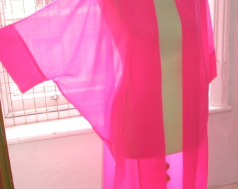 Baylis & Knight Hot Pink Chiffon LONG Maxi KIMONO Jacket Oversize Boho Retro Festival Cruise Beach Duster Coat Full Length