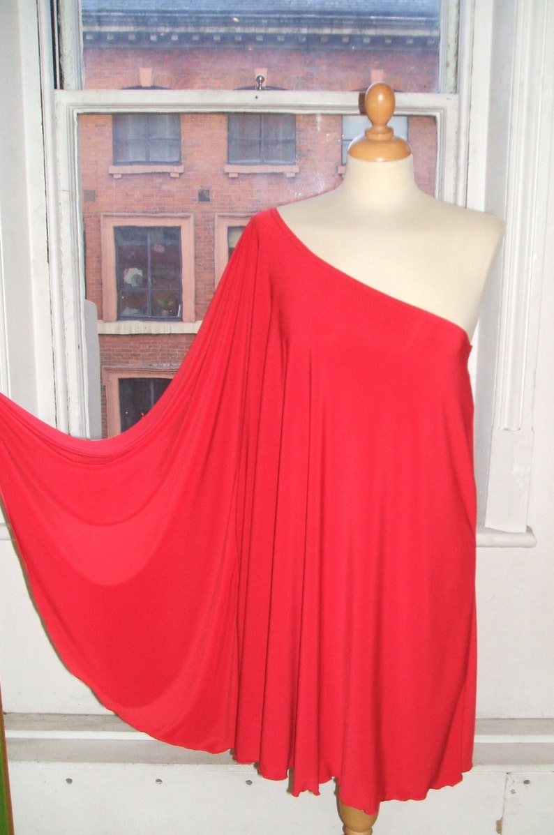 Baylis & Knight Red STUDIO 54 Batwing 70's Disco Glam One Shoulder Bat Wing Dress Elegant Smock image 1