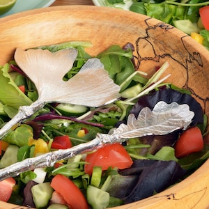 Oak Leaf and Ginkgo Leaf Pewter Salad Servers | 10th Wedding Anniversary Gift | 10 Year Anniversary Gift | Tin Anniversary Gift