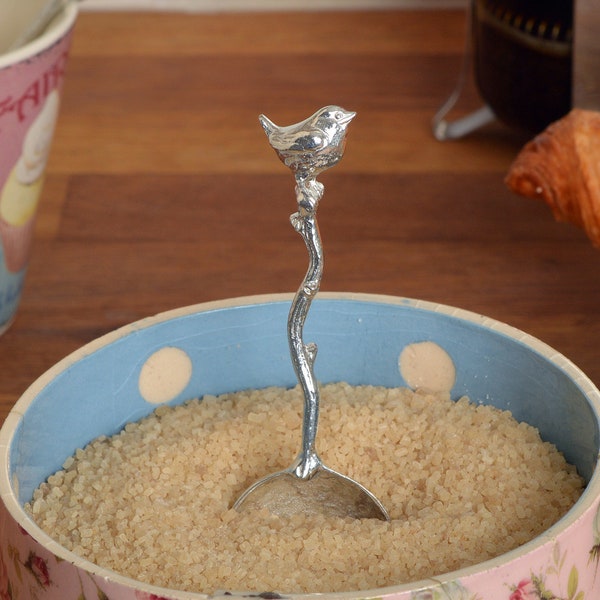 Wren Small Spoon - Gifts For Bird Lovers - Wren Pewter Sugar Spoon - Useful Bird Gifts - Wren Gifts To Use Every Day.