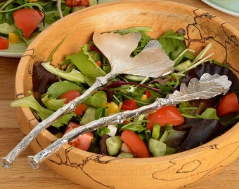 Oak & Ginkgo Leaf Pewter Salad Servers | 10th Anniversary Gift
