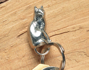 Handmade Pewter Cat Keyring: UK Crafted Pussycat Lover Gift