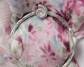 Ammonite Pewter Scarf Ring: Seashore Fossil Accessory