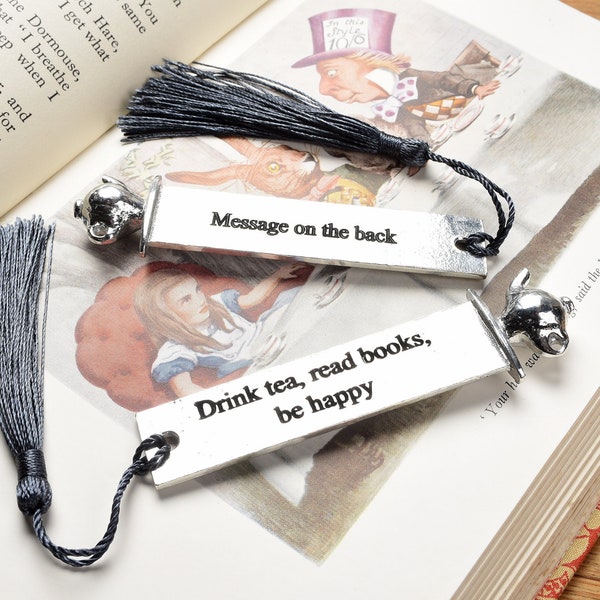 Personalised Tea and Book Lovers Pewter Bookmark | Gifts For Tea Lovers | Book Lover Gifts  'Drink tea, read books, be happy'