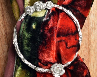 Pewter Rose Scarf Ring: Floral Scarf Accessories
