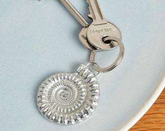 Ammonite Fossil Keyring: English Pewter Geology Gift