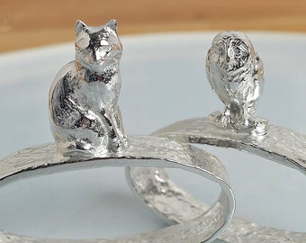 The Owl and The Pussycat Pewter Napkin Rings - Unusual Wedding Gifts - Anniversary Gifts - 10th Anniversary - Tenth Anniversary