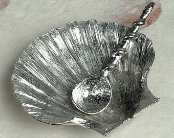 Scallop Shell Pewter Bowl and Spoon  - UK Handmade Seashore Gifts