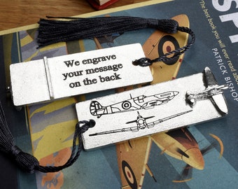 Personalised Spitfire Aeroplane Pewter Bookmark - Gifts For Spitfire Lovers - Spitfire Gifts - Aviation Gifts - We engrave the back