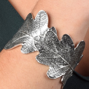 Pewter Oak Leaf Cuff Bangle | Oak Leaf Bracelet | Oak Leaf Jewellery Gifts For Her