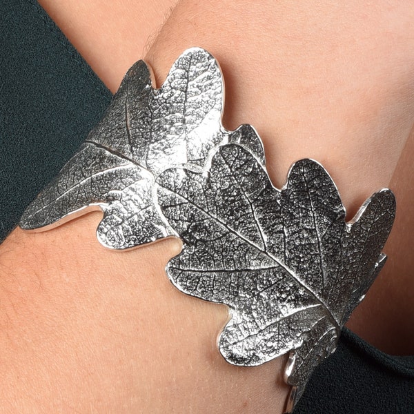 Pewter Oak Leaf Cuff Bangle | Oak Leaf Bracelet | Oak Leaf Jewellery Gifts For Her
