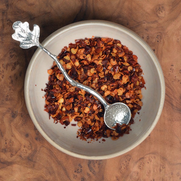 Oak Leaf Tiny Spoon - Salt Spoon - Spice Spoon - Handmade Pewter Condiment Spoon