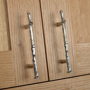 Oak Twig Solid Pewter Cabinet Handle 96 mm Between Centres | Oak Twig Kitchen Cupboard  Knobs | Made With Finesse