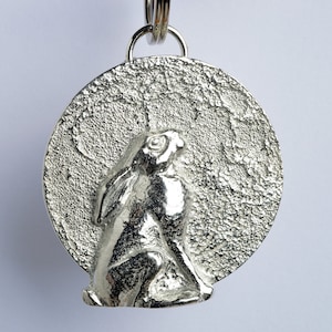 Hare Moon Gazing Pewter Keyring. Hare Key Chain Gifts - Hare In The Moon Large Keyring - UK Made Hare Gifts