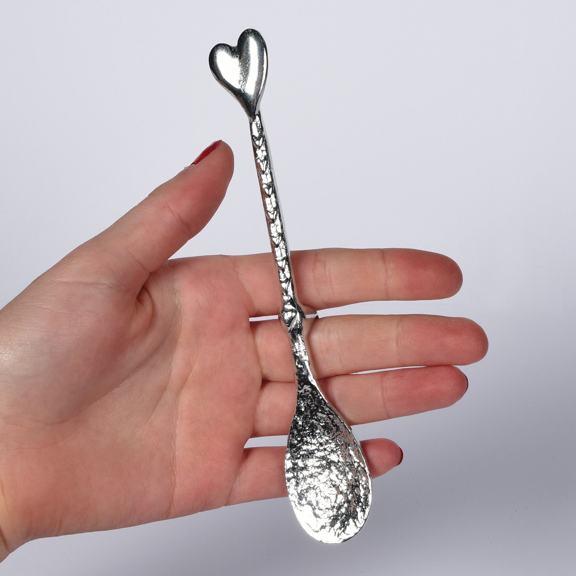 Heart Love Spoon, 10th Tin Anniversary Gift, Small Wedding Gift, Tin Gifts, Pewter Jam Spoon With A Hook, 10 Year Anniversary Gift
