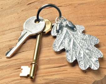 Acorn Oak leaf Pewter Keyring Handmade English Pewter Key Chains - Oak Leaf & Acorn Large Keyrings