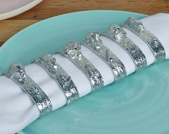 Hungry Animals English Pewter Napkin Rings Set of 6 - Handmade Pewter Tableware - Housewarming Gifts