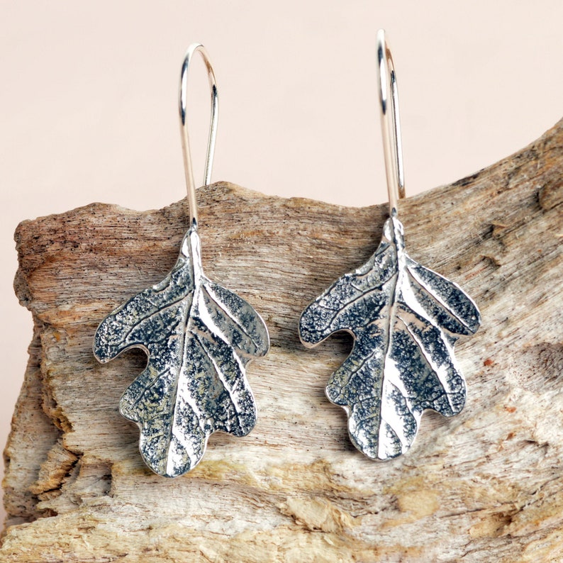 Oak Leaf Drop Pewter Earrings Oak Leaf Jewellery Gifts For Her Nature Earring Jewellery Gifts image 1