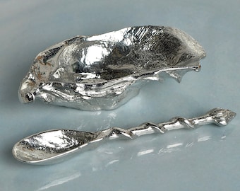 Pewter Oyster Shell Bowl and Mussel Spoon Set – 10th Anniversary Gift