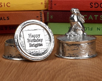 Hare Personalized Pewter Box - Hare Gifts - Moongazing Hare Gifts Engraved With Your Message - Tin 10th Wedding Anniversary Gifts