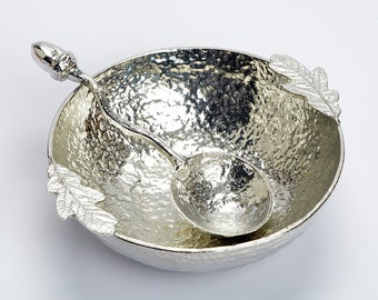 Oak Leaf Pewter Bowl and Acorn Spoon - 10 Year Anniversary gift | Tin Anniversary Gift | Great Oaks from Little Acorns Grow