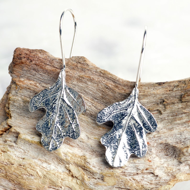 Oak Leaf Drop Pewter Earrings Oak Leaf Jewellery Gifts For Her Nature Earring Jewellery Gifts image 4