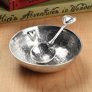 Pewter Heart Bowl And Spoon - 10 Year Anniversary gift | Tin Anniversary Gift | 10th Wedding Anniversary Gift | Tin Gifts