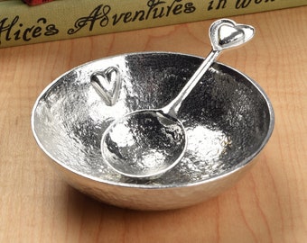 Pewter Heart Bowl And Spoon - 10 Year Anniversary gift | Tin Anniversary Gift | 10th Wedding Anniversary Gift | Tin Gifts