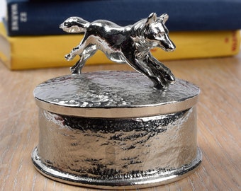 Fox Personalized Pewter Trinket Box - Fox Gifts Engraved With Your Message - Tin Anniversary Gifts