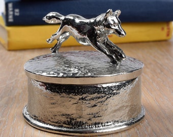 Fox Personalised Pewter Trinket Box - Fox Gifts Engraved With Your Message - Tin Anniversary Gifts