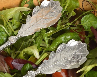 Oak Leaf Pewter Salad Servers | Handmade 10th Anniversary Gift