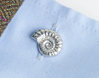 Pewter Ammonite Fossil Cufflinks: Geology Gift