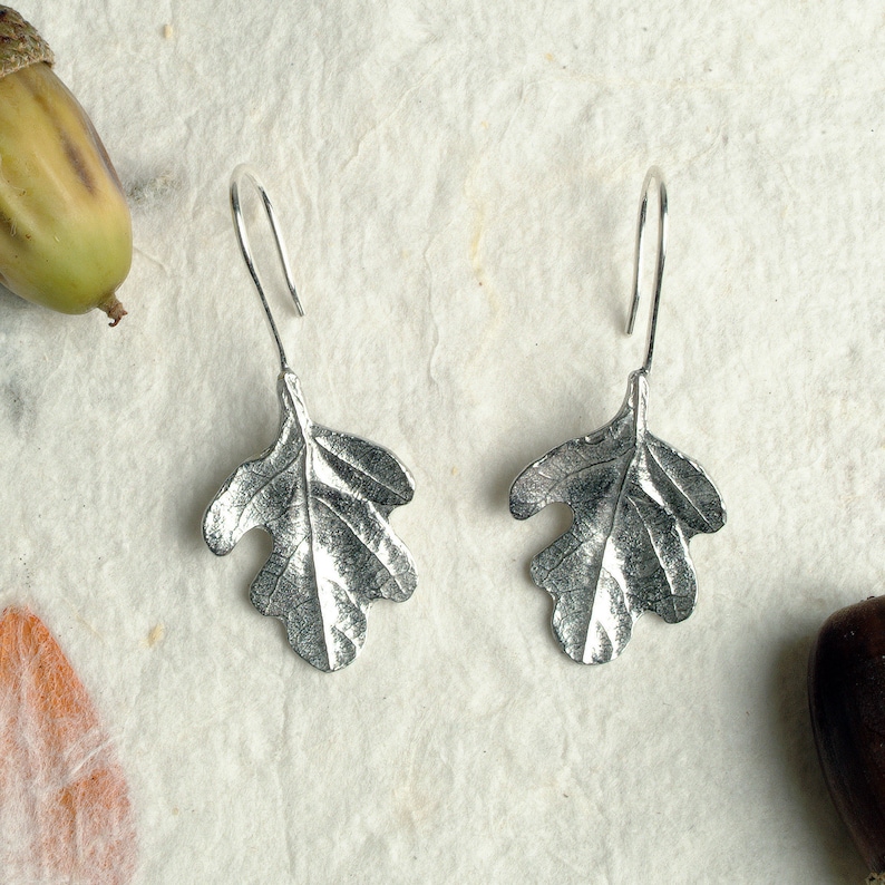 Oak Leaf Drop Pewter Earrings Oak Leaf Jewellery Gifts For Her Nature Earring Jewellery Gifts image 3