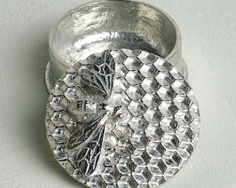 Bee On Honeycomb Pewter Trinket Box | Gifts For Bee Lovers