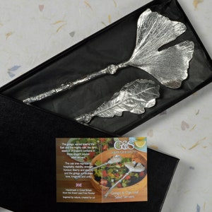 Oak Leaf and Ginkgo Leaf Pewter Salad Servers 10th Wedding Anniversary Gift 10 Year Anniversary Gift Tin Anniversary Gift image 6