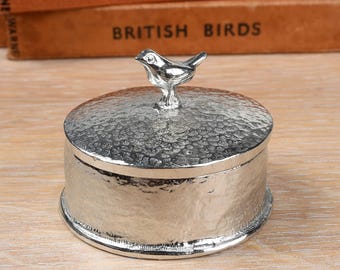 Personalised Robin Pewter Trinket Box: Engraved Bird Lover Gift