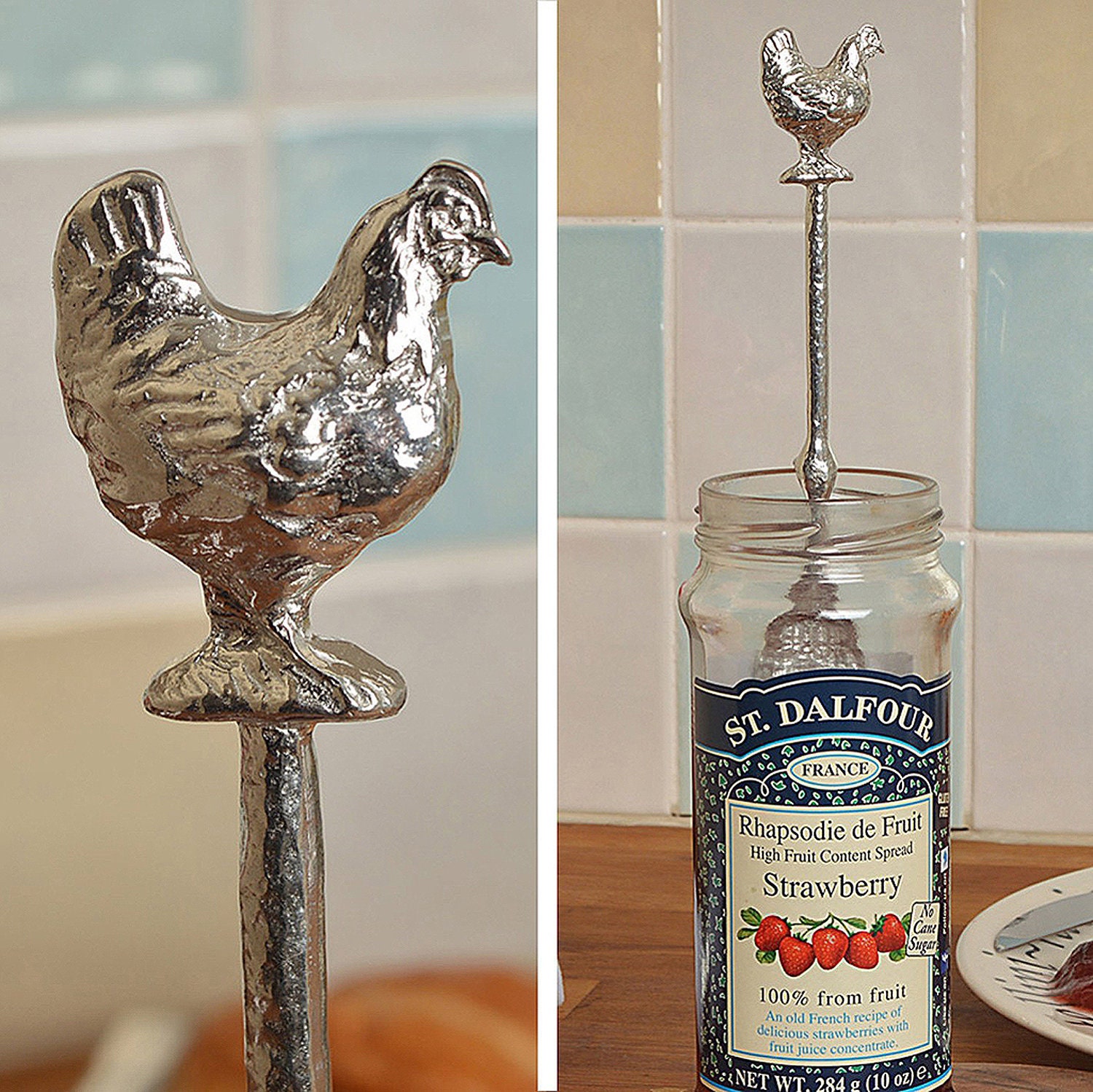Vintage Ceramic Chicken Measuring Spoon Wall Pocket Marked No spoons