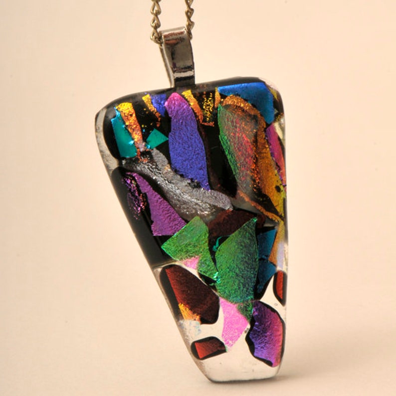 Unique Dichroic Glass Pendant with Necklace Chain Handmade