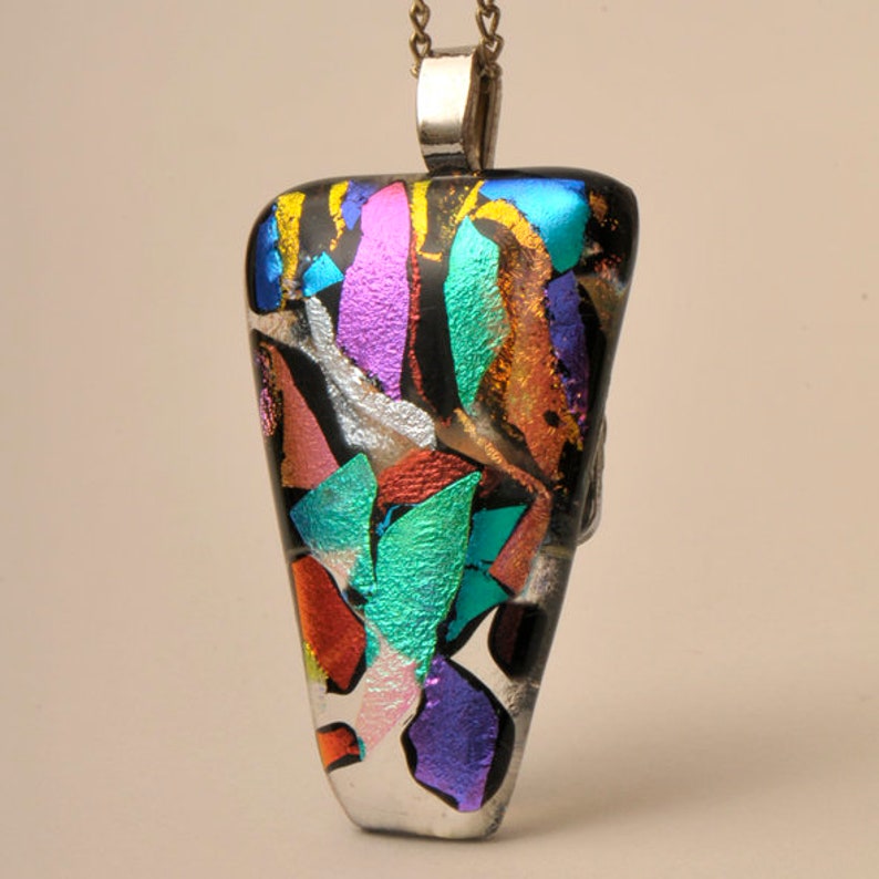 Unique Dichroic Glass Pendant with Necklace Chain Handmade