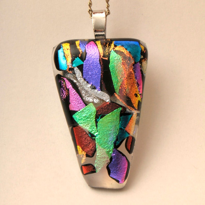 Unique Dichroic Glass Pendant with Necklace Chain Handmade