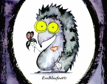 Hedgehog Illustration Print, Nocturnal Animal Illustration, Spiny Mammal Doodle, Funny Creature, Whimsical Piggy Creature, Porcupine Doodle