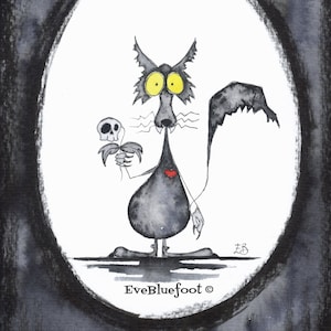 Impresión de ilustración de lobo caprichoso, pintura de hombre lobo, ilustración de hombre lobo de dibujos animados, hombre lobo acuarela, ilustración de niños