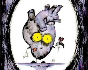 Human Heart Illustration Print, Heart Painting, Funny Illustration,  Gloomy Whimsical Heart Doodle, Spooky Heart, Saint Valentine's Card
