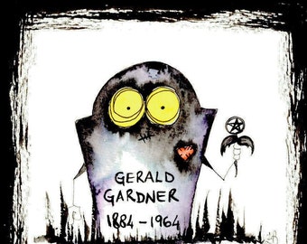 Gerald Gardner Illustration Print, Book Of Shadow Mini Painting, Wicca Illustration, Gravestone Doodle, Tombstone, R.I.P Illustration