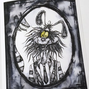Roger Rabbit Illustration Fine Art Print, Roger Rabbit Painting, Gloomy Art, Black & White Watercolor Portrait, Movie Character, Beetlejuice image 2
