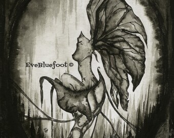 Metamorphose-Illustration-Fine-Art-Print, Chrysalis Malerei, düsteren Kunst, schwarz und weiß-Aquarell-Kunst, kopflose Fee, Goth Kunstwerk