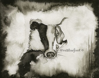 Dachs-Illustration, schwarz und weiß Dachs Malerei, Sepia Tinte Dachs Zeichnung, Tier Schädel Illustration, Knochen Kunst, Dachs Schädel, Goth Art