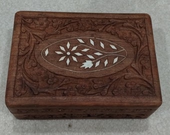 carved wooden box with inlay Ivory flour